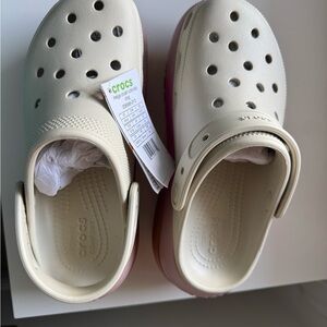 Limited edition CROCS Mega Crush Bone and Pink clogs with Perforated Design